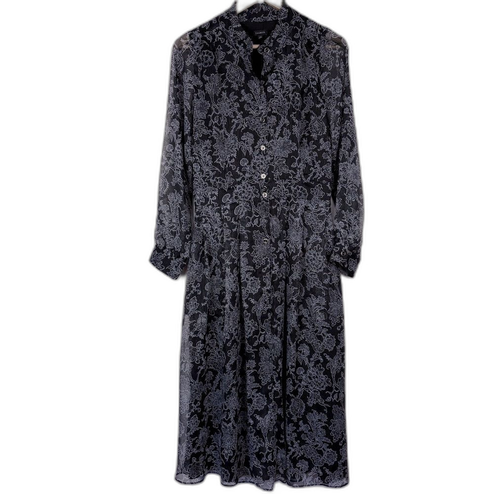 Talbots Black Floral Sheer Long Sleeve Maxi Dress Size 8 Elegant Classic Church